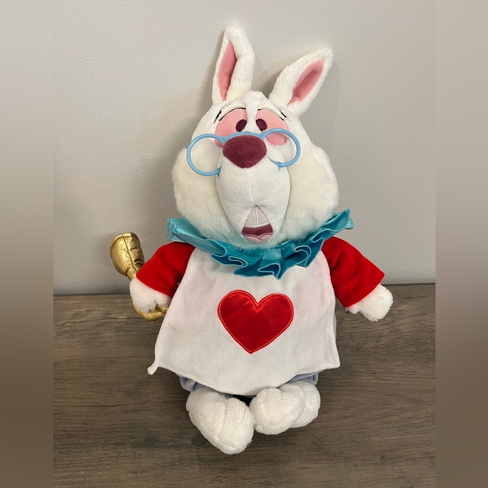 The Disney Store White Rabbit Plush w/Trumpet Queen of Hearts 16”